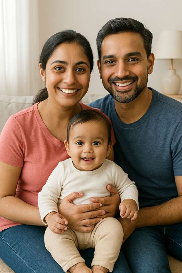 Happy mother with family after kegel exercise and homeopathy