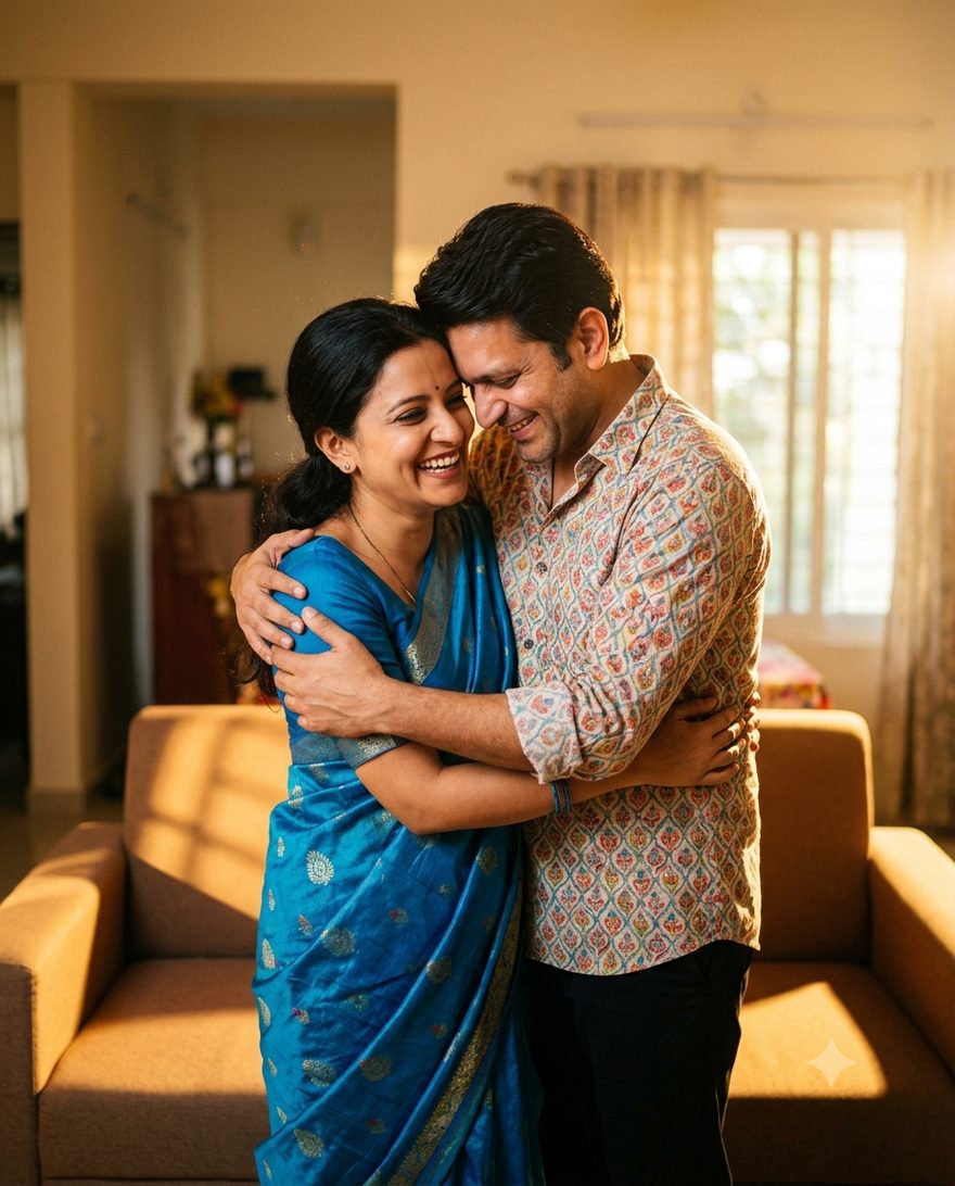 Couple embracing happily